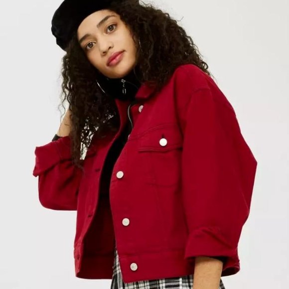 topshop red denim jacket